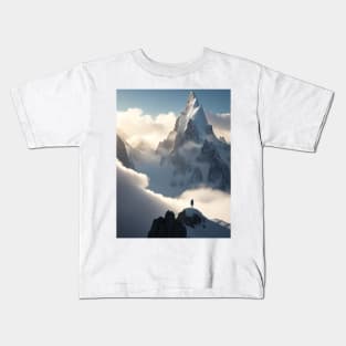 A breathtaking mountain-hiker standing at the summit. Kids T-Shirt